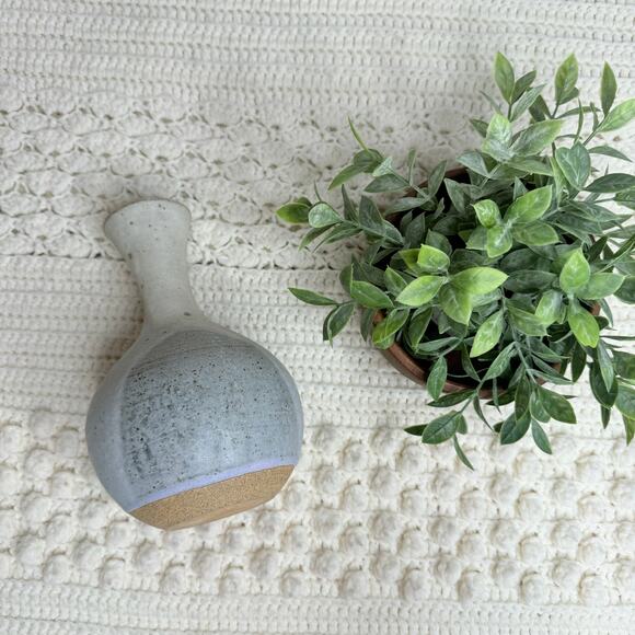 HANDMADE Pottery Bottleneck Vase Blue Tan Home Decor Nature Neutral - Picture 2 of 9